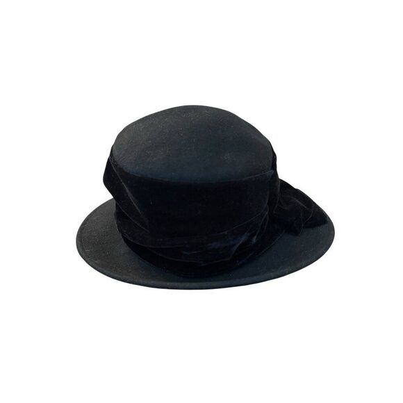 Vintage Betmar Womens Black Wool Felt Fedora Hat Velvet Beaded Detail Wide Brim - Picture 4 of 8